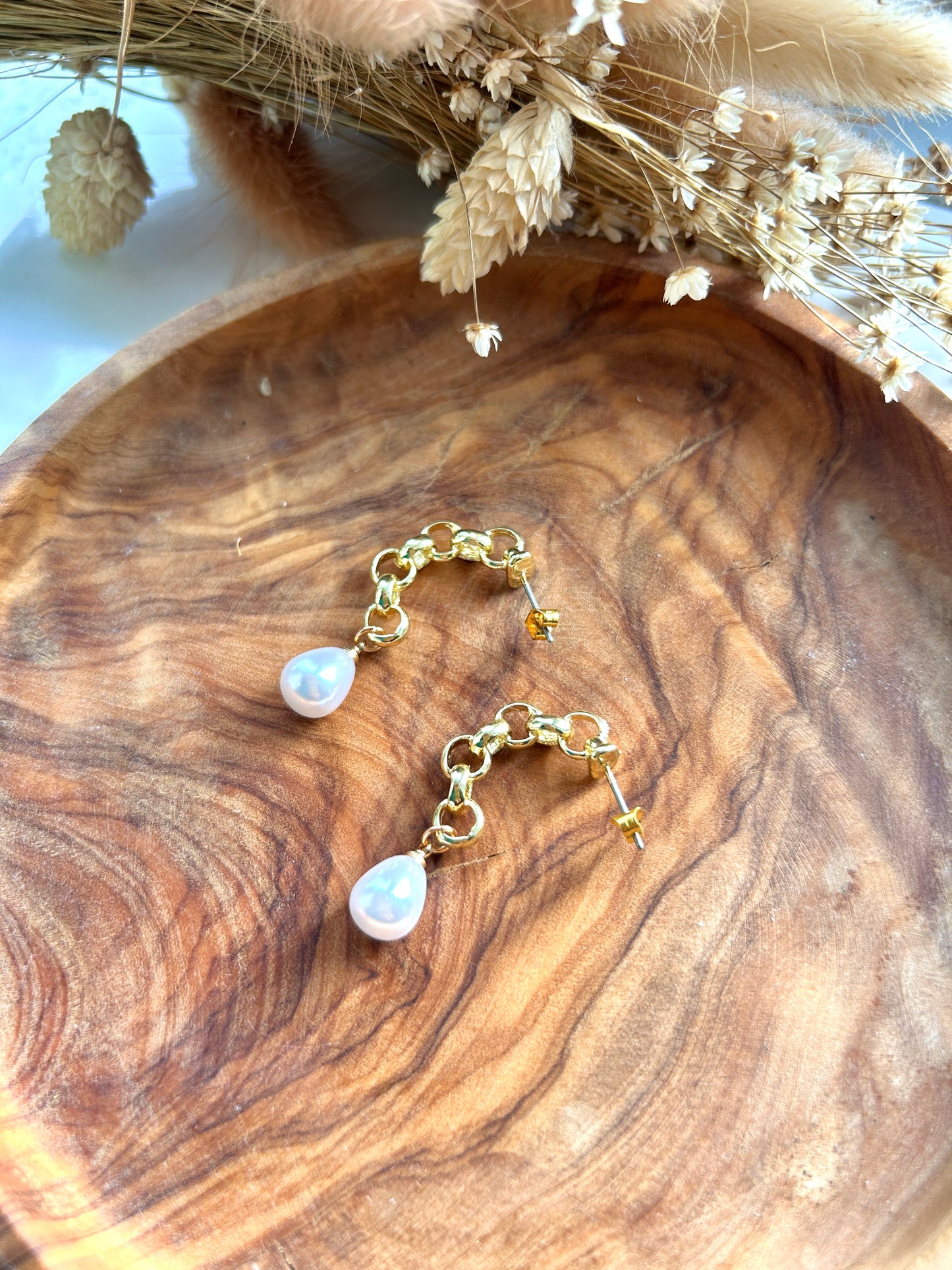 Pearl Chain Hoops