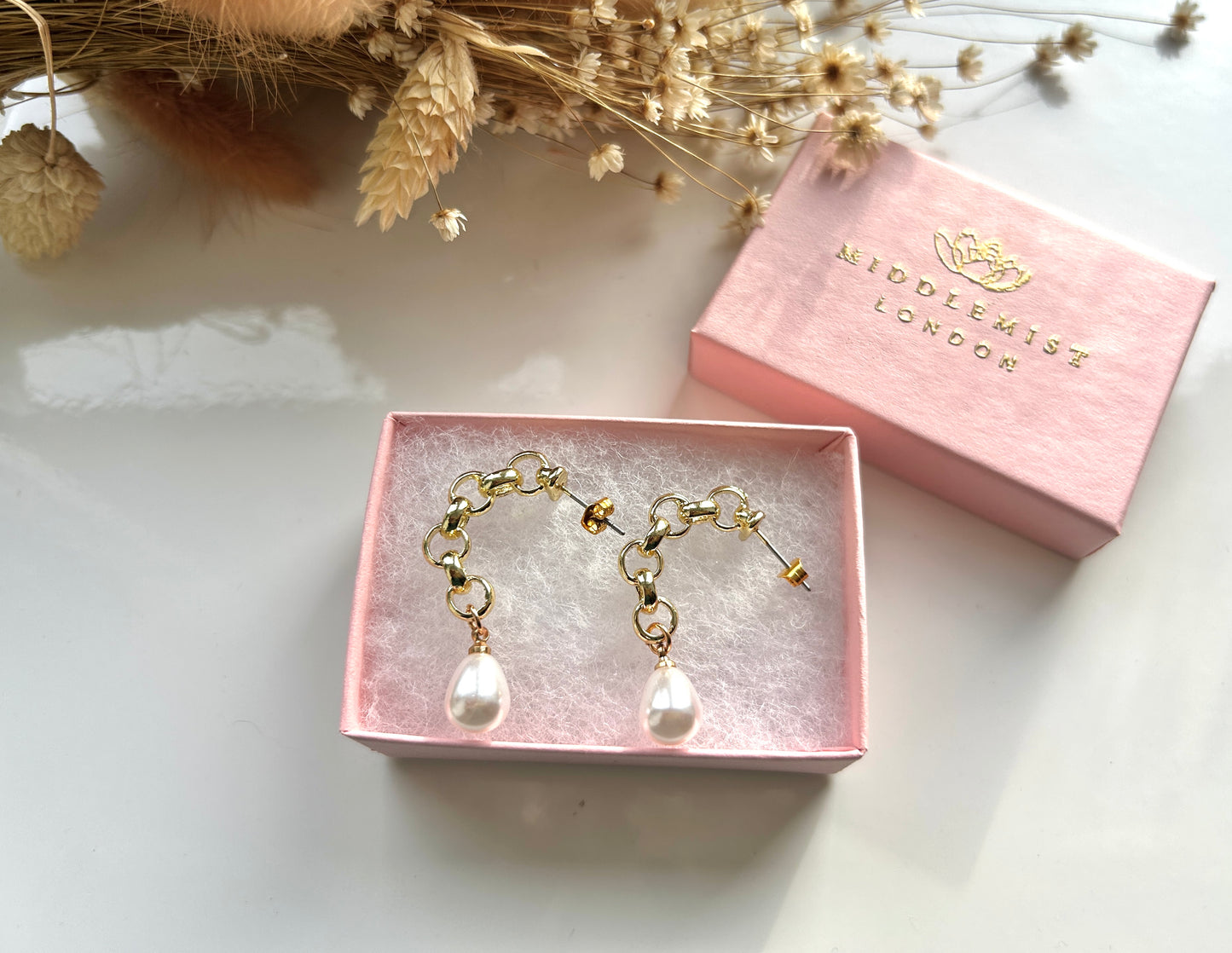 Pearl Chain Hoops