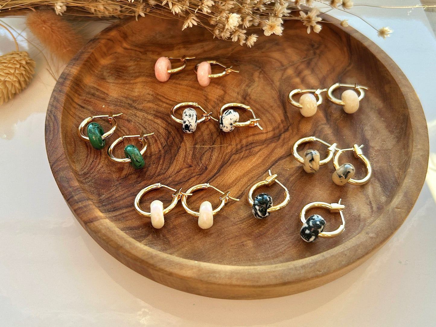 Rose Quartz mini bead hoops