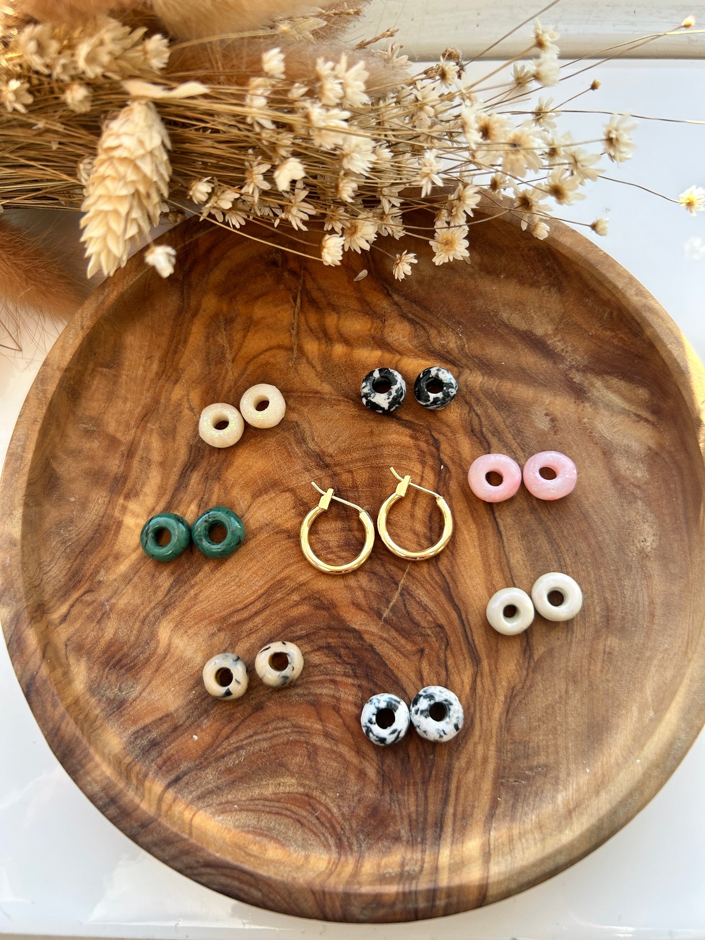 Rose Quartz mini bead hoops