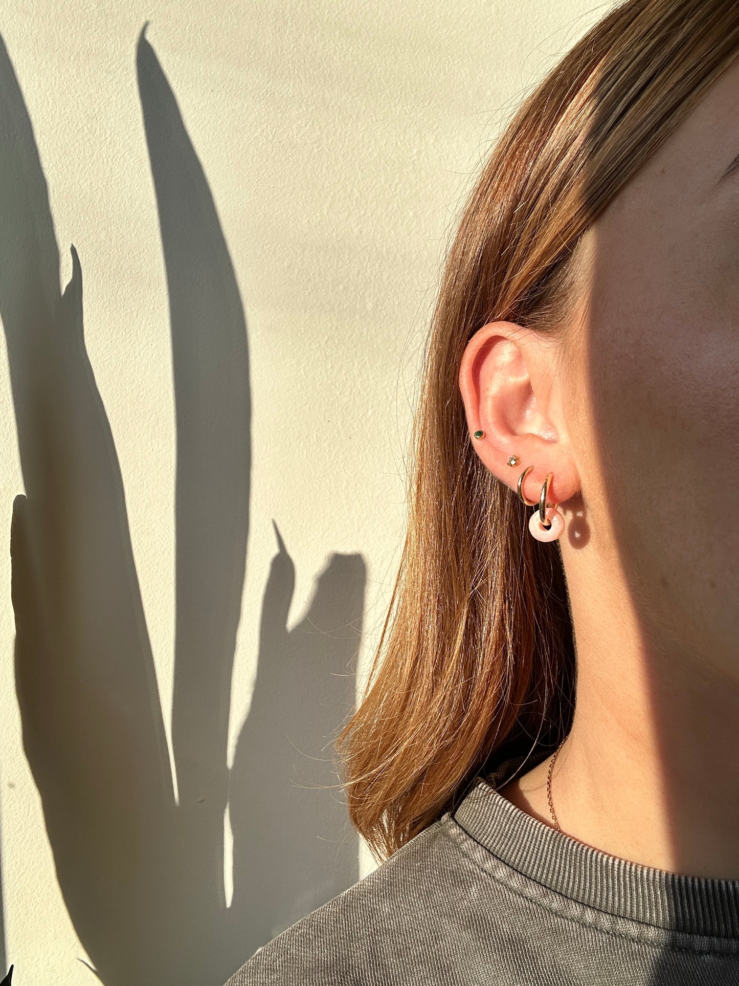 Rose Quartz mini bead hoops