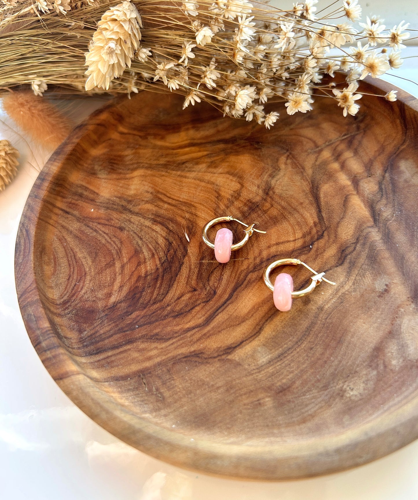 Rose Quartz mini bead hoops