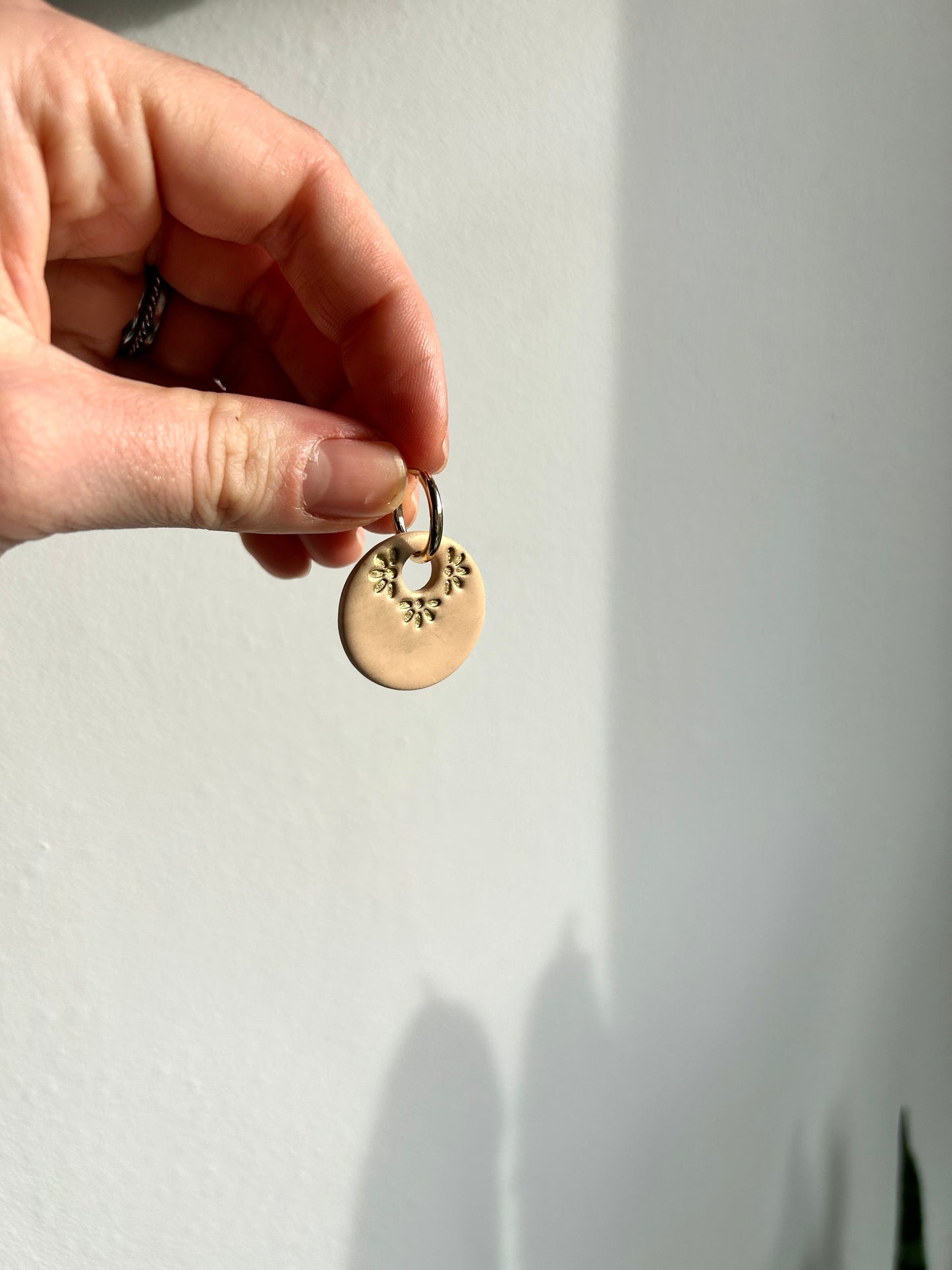 Beige Dainty Circle Hoops/Ball studs